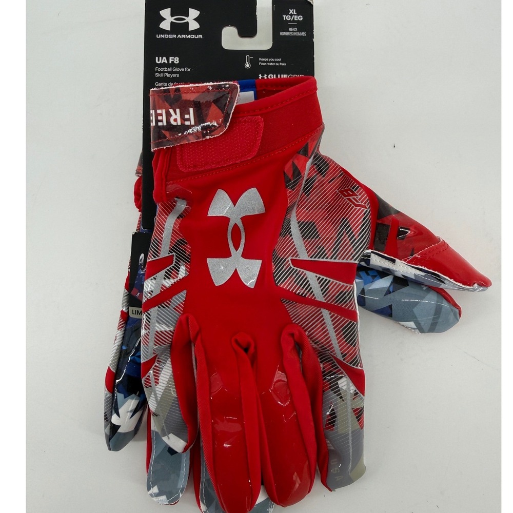 Under Armour UA F8 Freedom Football Gloves Mens XL Red White Blue GlueGrip NEW